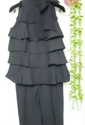 새상품 프릴 팬츠 수트 티어드 플레어 슬릿 팬츠 리본 칼라 레어