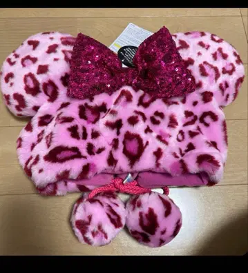 택 포함 새상품 레오파드 무늬 미니 핑크 팬캡 디즈니 리조트