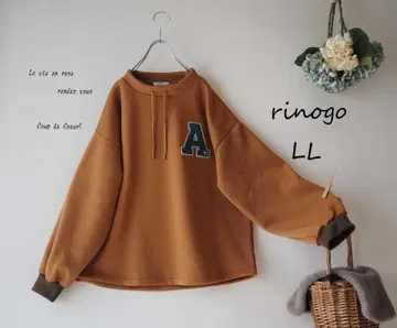 새상품 할인*LL 카멜 x 브라운*사가 자수 A 모크넥 맨투맨 빅 사이즈