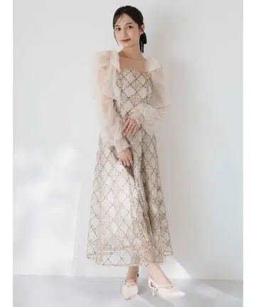 다즐린 dazzlin 레이스 리본 오프숄더 드레스 아이보리 S