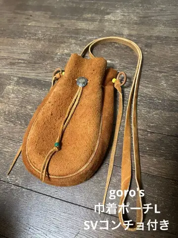 goro's 복조리 파우치 L 적갈색 SV 징 장식 고로즈