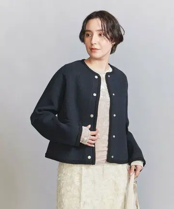 밀라노 리브 스냅 버튼 자켓 네이비