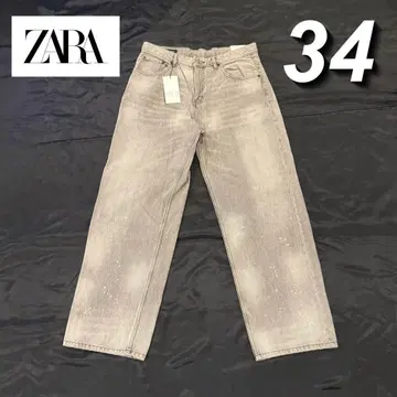 ZARA 배기 핏 데님 팬츠 미사용 새상품 34 그레이 워시 화이트
