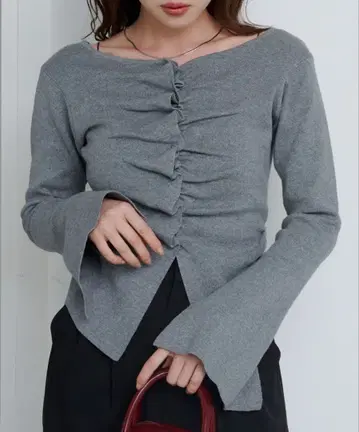 kastane 프론트 개더 니트 가디건 그레이 프리 사이즈 F