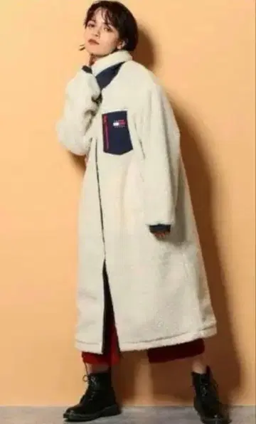 S TOMMY JEANS 리버서블 보아 플리스 롱 자켓