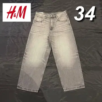 H&M 배기 핏 데님 팬츠 미사용 새상품 34 그레이 워시 화이트