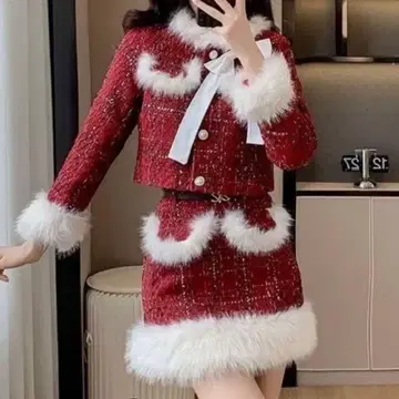 레드 트위드 퍼 포함 셋업