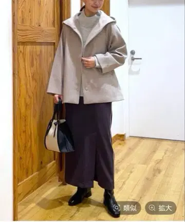 글로벌 워크 가벼운 스트레치 후드 미들 코트 M 그레이쉬 베이지