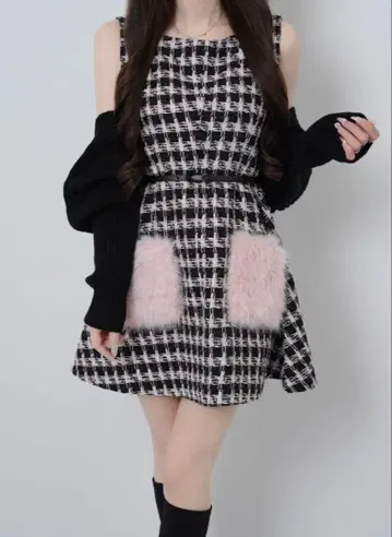 lumignon 트위드 포켓 퍼 드레스 핑크 S