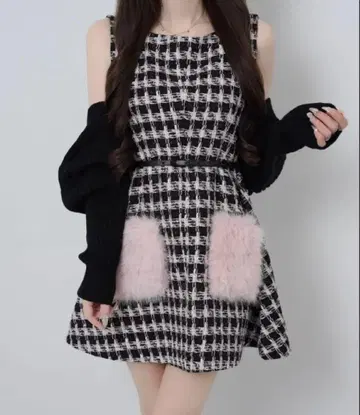 lumignon 트위드 포켓 퍼 드레스 핑크 S