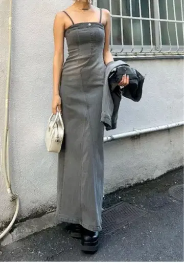 EVRIS 데님 베어 롱 원피스