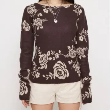 LAGUA GEM 라그아젬 FLOWER JAQUARD 니트 브라운