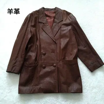 램 가죽 더블 브레스트 자켓 브라운 스타일리시 F