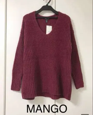MANGO 보르도 빨간색 V넥 스웨터 니트 M