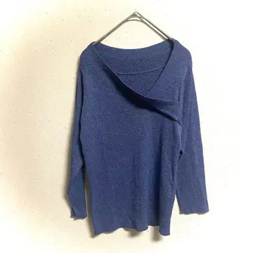 비스 카슈쿨 스웨터(F) 무지 블루 리브 니트 세탁 가능 고급 긴팔