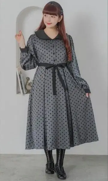 시마무라 아오키 미사코 도트 플로키 원피스 그레이 5L