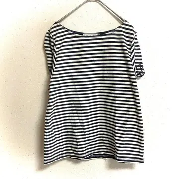 쿠튀르 브로치 티셔츠(M) 꽃무늬 보더 무늬 걸리시 보트넥