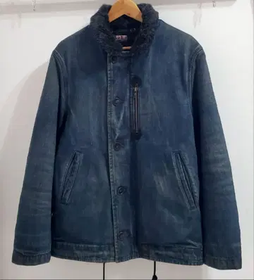 BlueBlue 데님 덱 자켓 해군 빈티지 가공