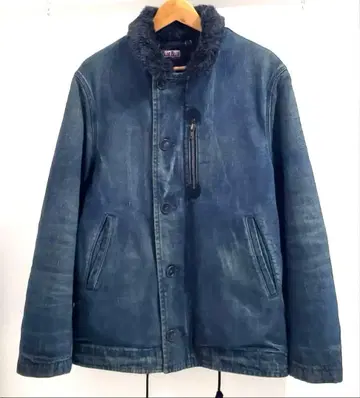 BlueBlue 데님 덱 자켓 해군 빈티지 가공