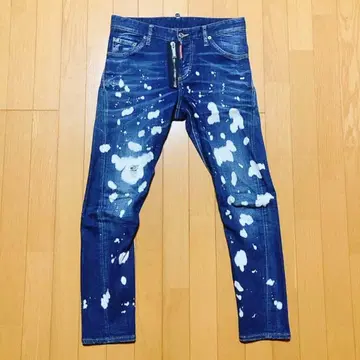 스키니 데님 다크 블루 페인트 스플래터
