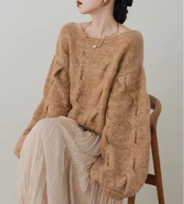 hinari 케이블MIX 라메 니트 테라코타