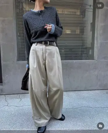 나나나모에 밑단 벨트 커브 라인 루즈 PT