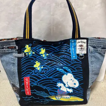 스누피 데님 토트백