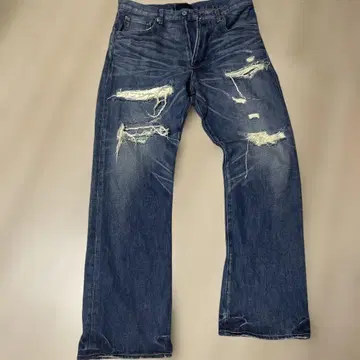 junhashimoto 데미지 가공 다크 블루 데님 청바지