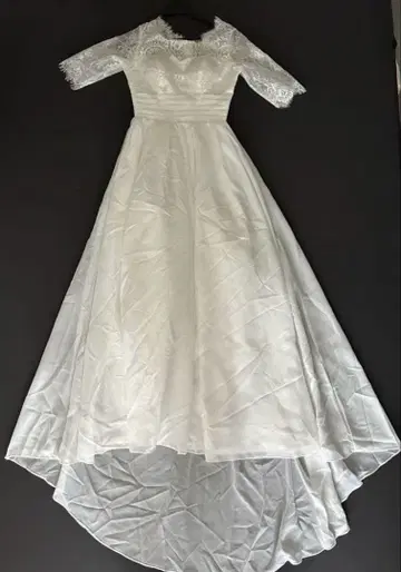 화이트 하이 로우 웨딩 드레스 반팔