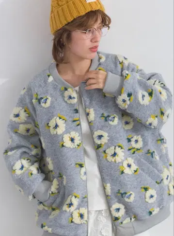 Lupilien 꽃무늬 보아 x 퀼팅 2WAY 블루종 그레이 플라워