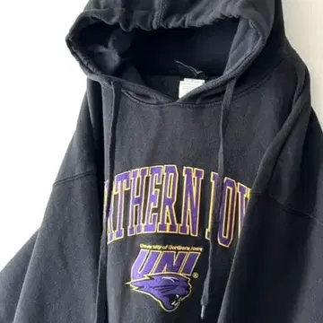 제뉴인 노던 아이오와 자수 후드티 L 블랙 구제 의류