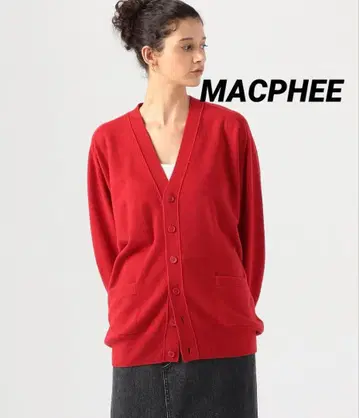 새상품급 MACPHEE 레드 V넥 가디건 울 100%
