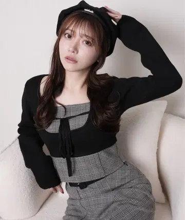 립서비스 lipservice 코르셋 체크 상의 셋업