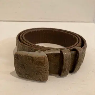 빈티지 가죽 벨트 브라운 엠보 디자인 구멍 없는 벨트 슬라이드식