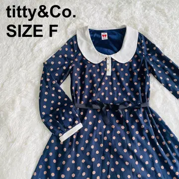 티티앤코 카라 부착 원피스 도트 둥근 카라 리본 벨트 레트로 (348