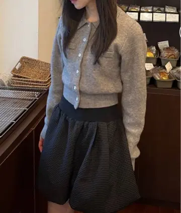 FREES MART 골드 버튼 프론트 오픈 폴로 니트