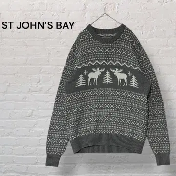 ST JOHN'S BAY 총무늬 패턴 니트 스웨터 사슴 루돌프 M