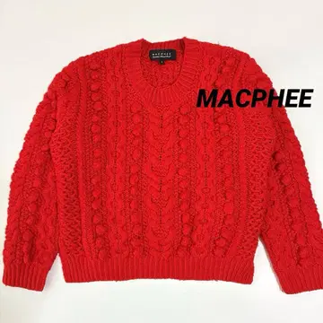 새상품급 MACPHEE 케이블 크루넥 니트 스웨터 레드 울 100%
