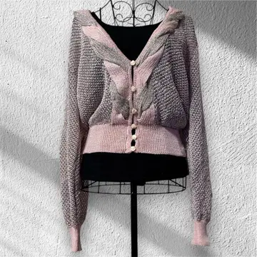 MODE OKA 디자인 가디건 더스티 핑크 그레이 니트 겉옷