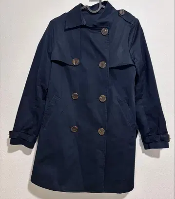 여성용 M 트렌치코트 네이비 컬러 더블 브레스트 허리 벨트 포함