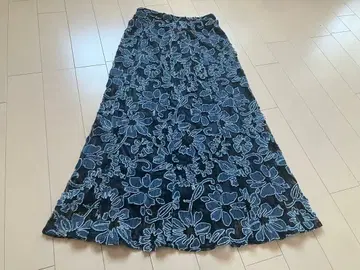 RANDA 란다 꽃무늬 데님 레이스 롱 스커트 플레어