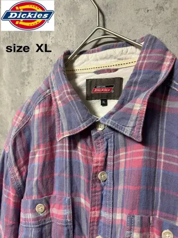 Dickies 체크 플란넬 셔츠 XL 퍼플 계열 워크 구제 의류 옴브레