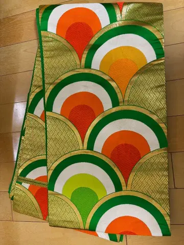 물결무늬 오비 그린 오렌지 화이트