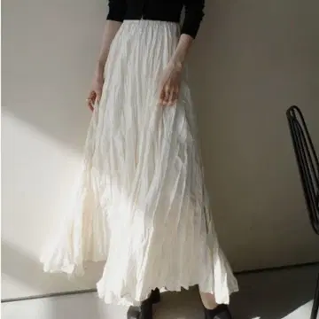 [가격 인하] amel 와셔 볼륨 롱 스커트 아이보리 주름 가공