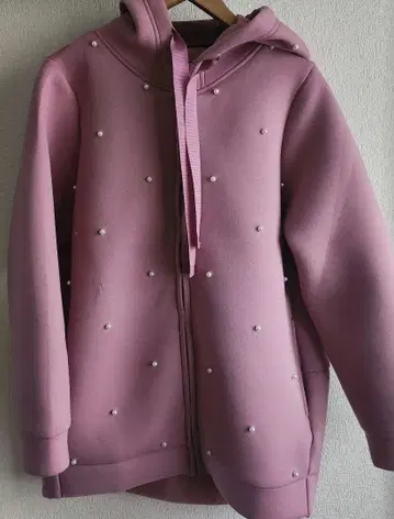 &LOVE 펄 장식 핑크 후드티 L 사이즈