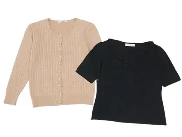 카네코 이사오 케이블 니트 펄 단추 가디건 + 레이온 니트탑