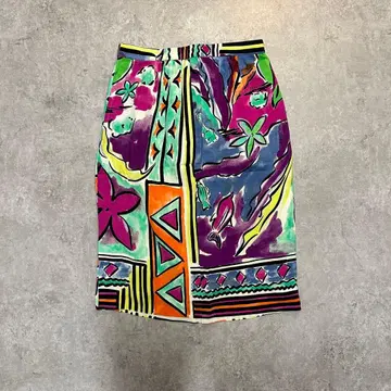 00's 빈티지 컬러풀 꽃무늬 미디 스커트