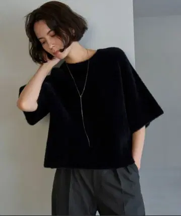 나일론 샤기 하프 슬리브 풀오버