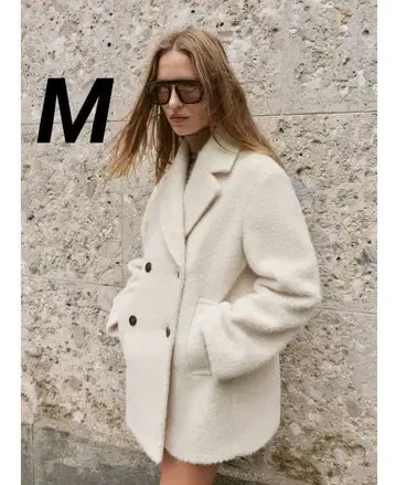 ZARA 부클 더블 브레스트 미디 기장 코트 에크루 M