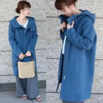 NOBLE 비버 후드 코트 블루 36 울 혼방